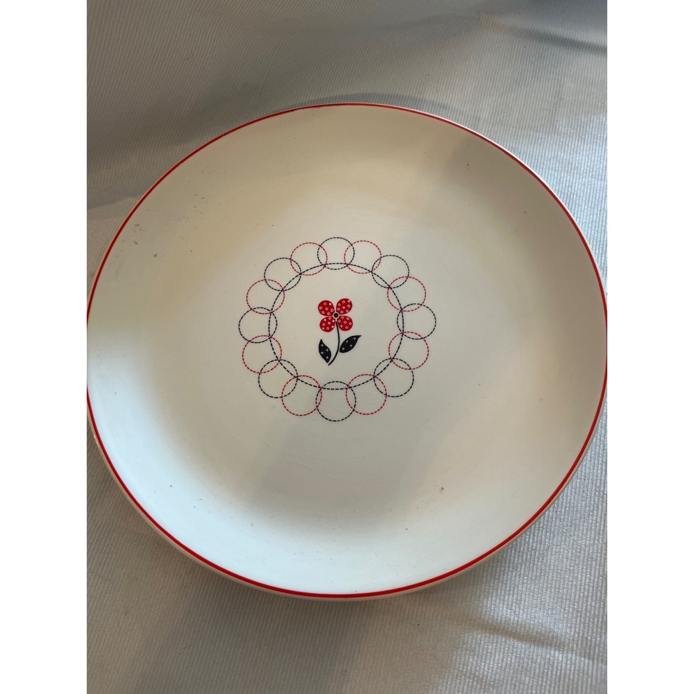 Vintage Salem China Calico Dinner Plate Red Flower MCM 10.25 Inch 56U USA Made